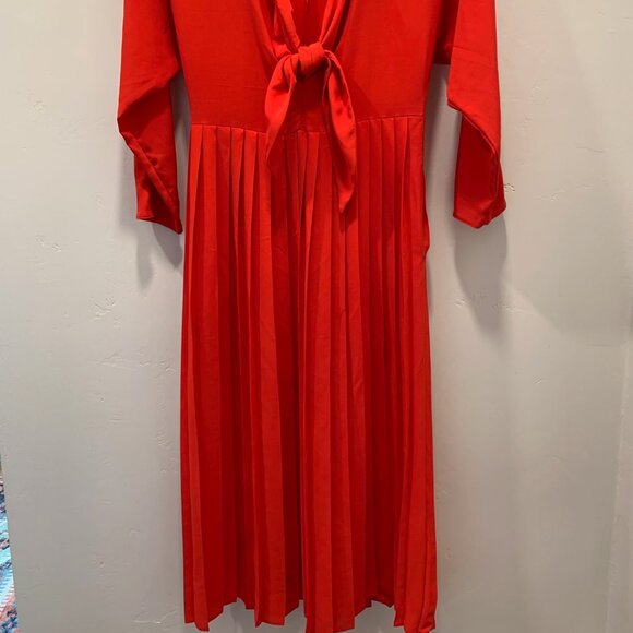 ASOS Red Sheer Pleated Midi Dress with Front Tie Size 2 - Picture 6 of 6